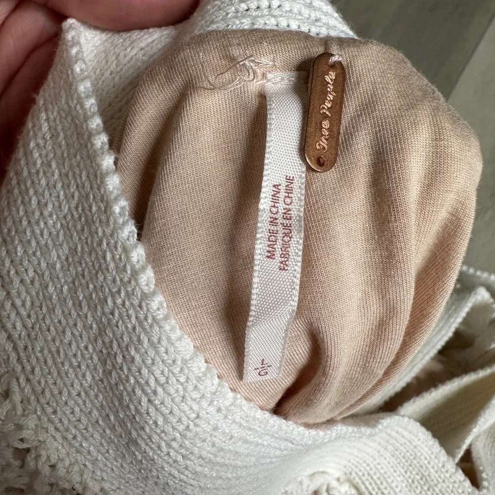 Free People Sistine Dress Womens L Crochet Boho‎ Festival Western Ivory Tie Back - Picture 8 of 8